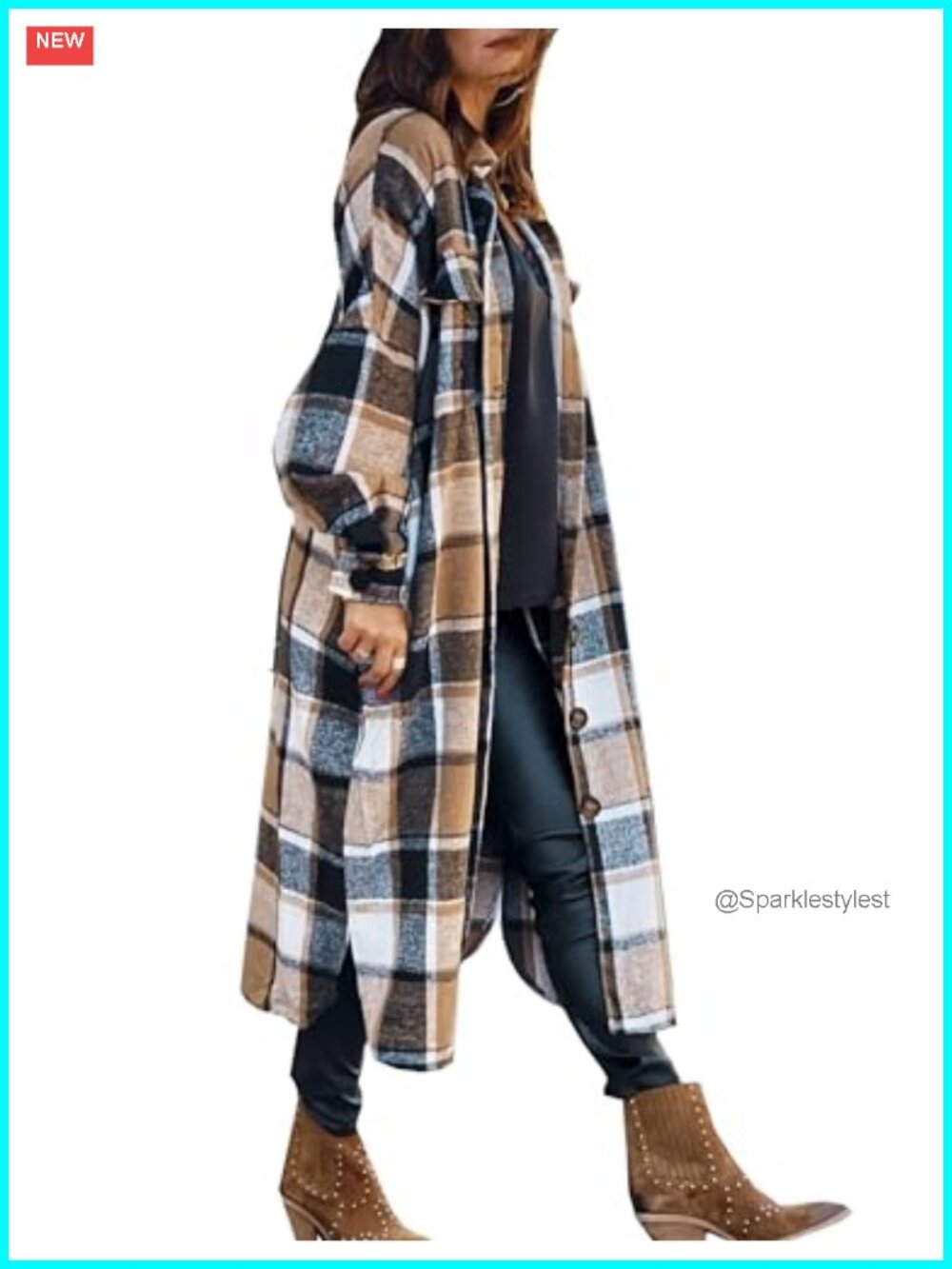 Women Fall Flannel Plaid Shacket Oversized Button Down Long Shirt Jacket